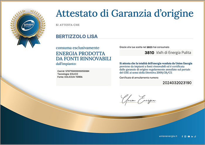 Attestato di garanzia d'origine tecnologia eolica
